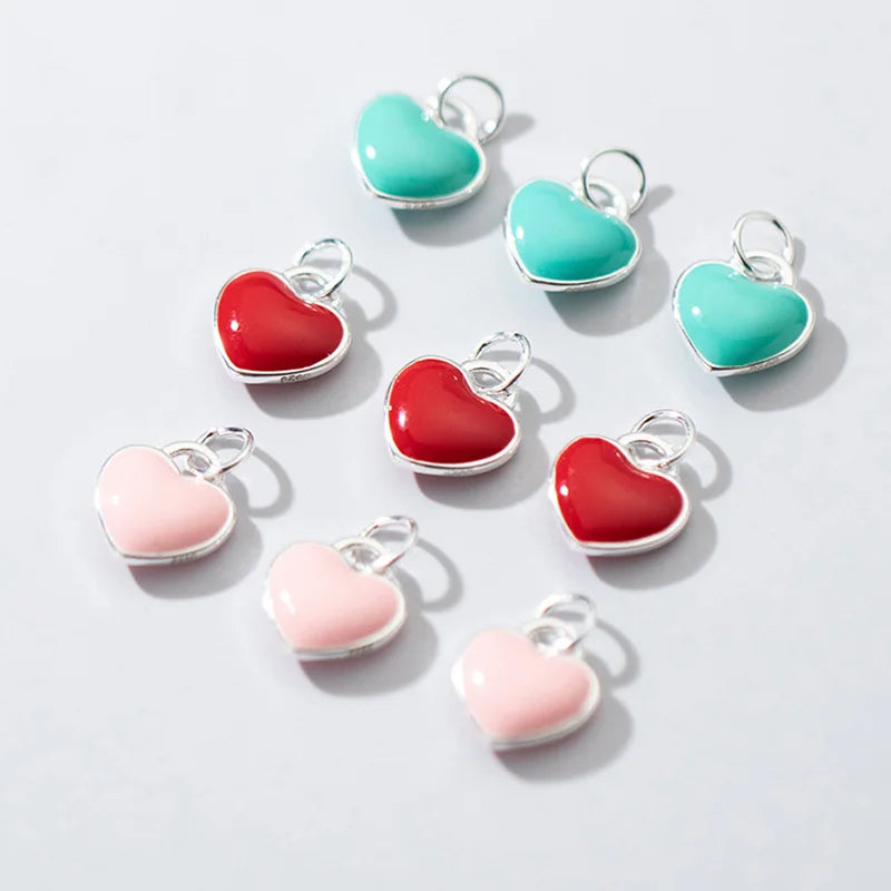 100% 925 Sterling Silver Drop Glue Craft Heart Charms 10.5x10mm Decoration Dangle Pendants DIY Jewelry Making For Women Gift