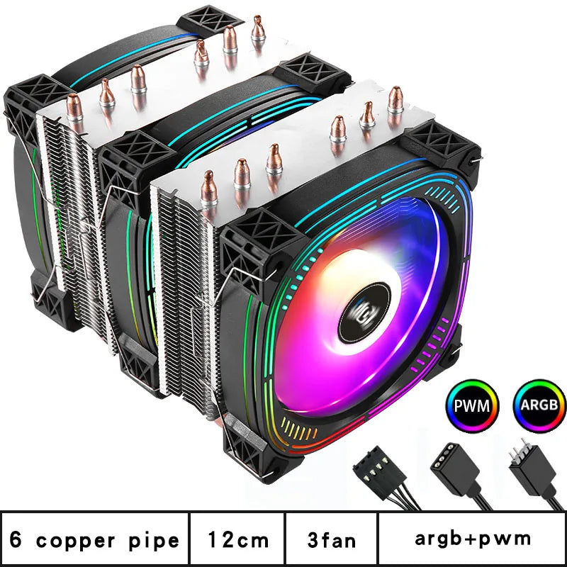 CPU Cooler high Performance 120MM Dual Tower 6 heat pipes ARGB+PWM fan For 115X 1200 1700 1356 1366 X99 2011 AM4CPU cooling  fan