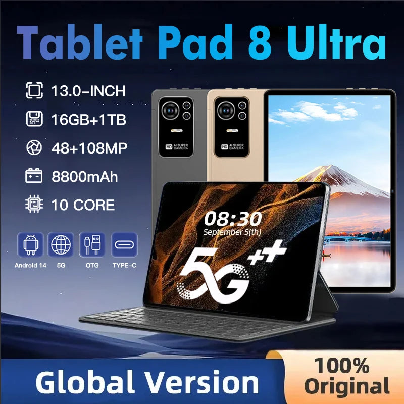 2025 Global Version Original Tablets Pad 8 Ultra Android 14 16GB+1T 8800mAh 5G Dual SIM Card WiFi GPS 13inch HD 4K Mi Tablet