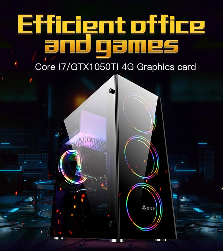 AOTESIER Gaming PC core i7 CPU With 16G RAM 256G SSD HD4600 ATX/ITX/M-ATX full view side panel Temper Glass Front pc gamer